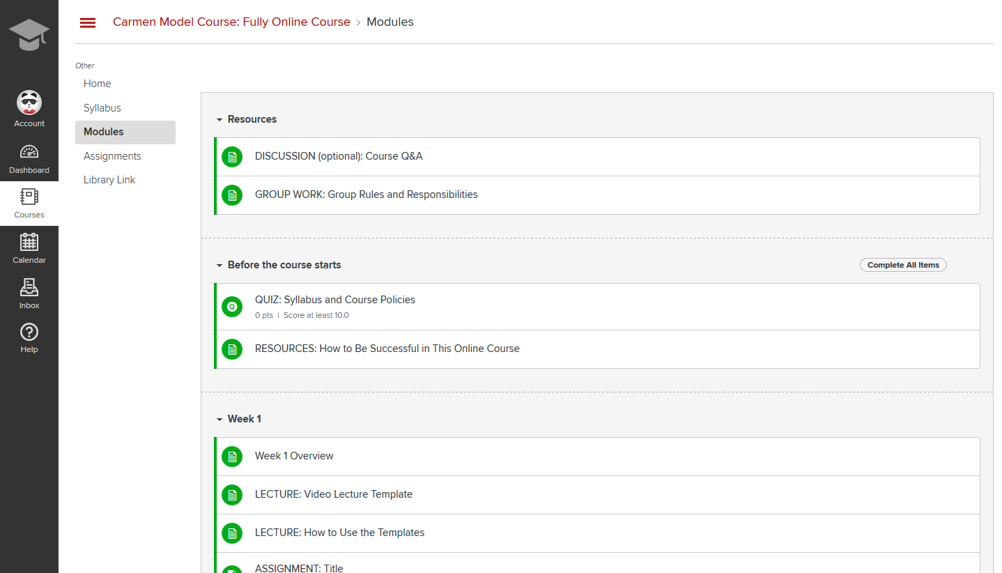Model Courses Available In Canvas Commons Office Of Distance Education And Elearning Canvas Lms Page Templates
